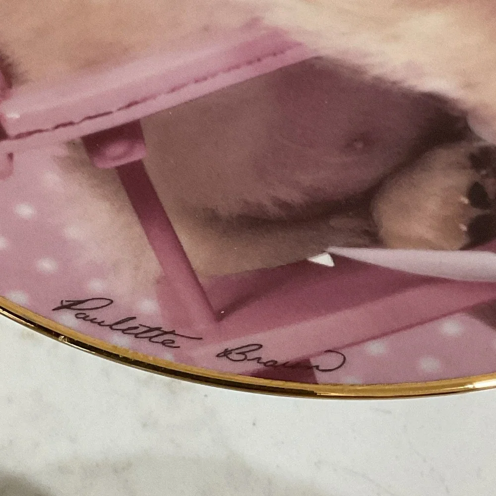 VTG Golden Puppies Collector Plate Dog Portrait Decorative Wall Plate Gold Rim